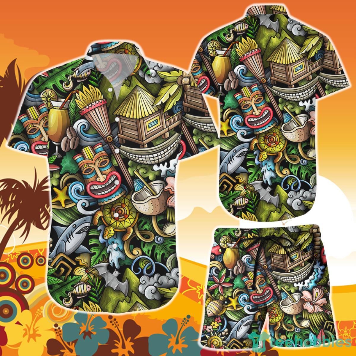 Tiki Hawaiian Shirt And Short Hawaii Seamless Hawaiian Culture Beach Themed Gift Product Photo 1