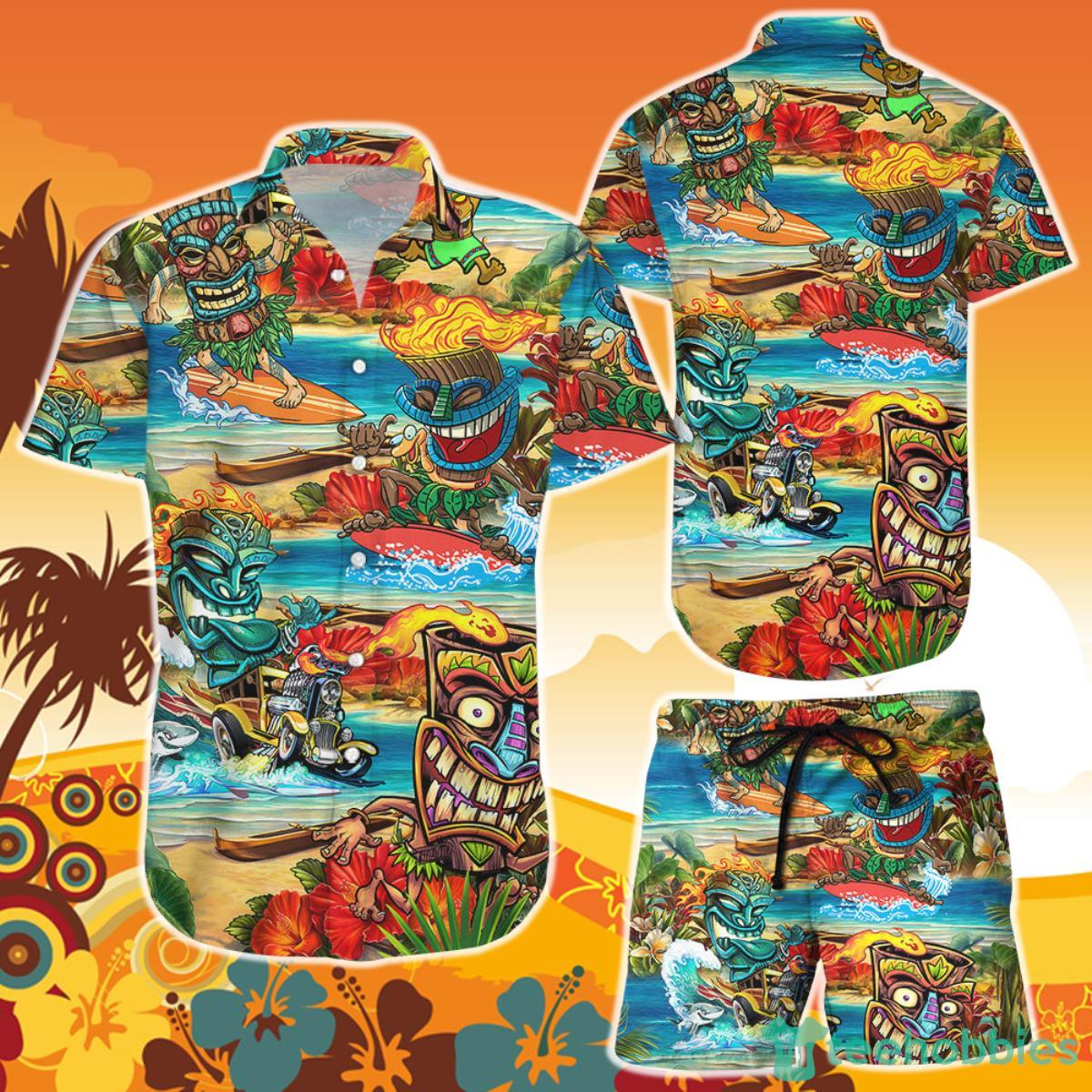 Tiki Hawaiian Shirt And Short Surfing Tiki Tropical Aloha Beach Inspired Gifts Product Photo 1