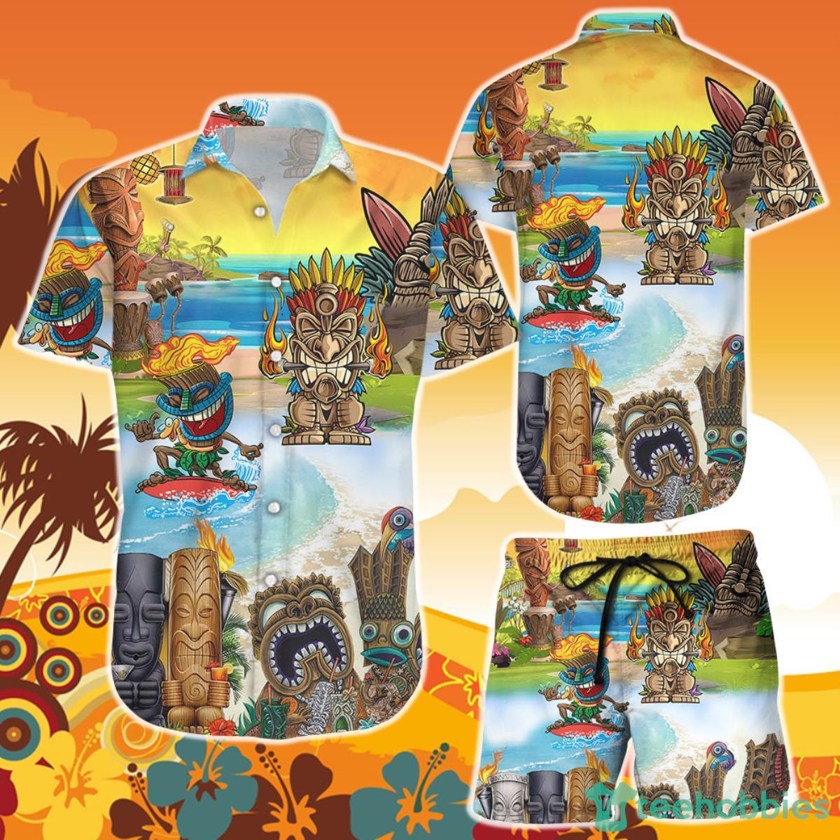 Tiki Hawaiian Shirt And Short Tiki Beach Hawaiian Aloha Tiki Tropical Themed Gift Ideas Product Photo 1