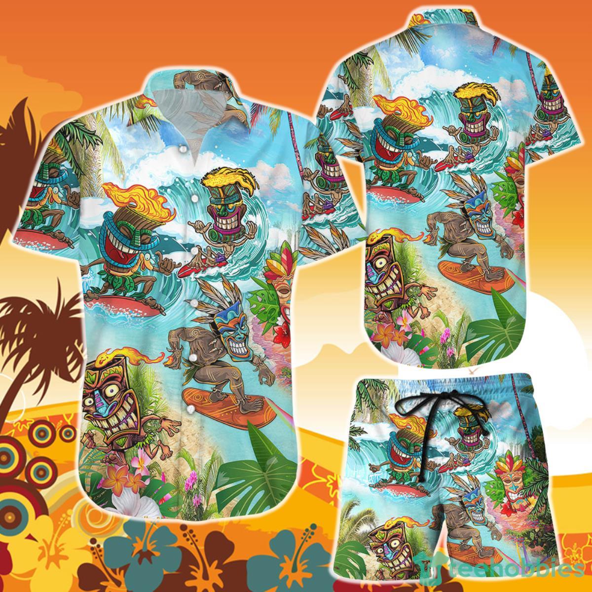 Tiki Hawaiian Shirt And Short Tiki Surfboard Beach Get Here Funny Cute Beach Themed Gifts Product Photo 1