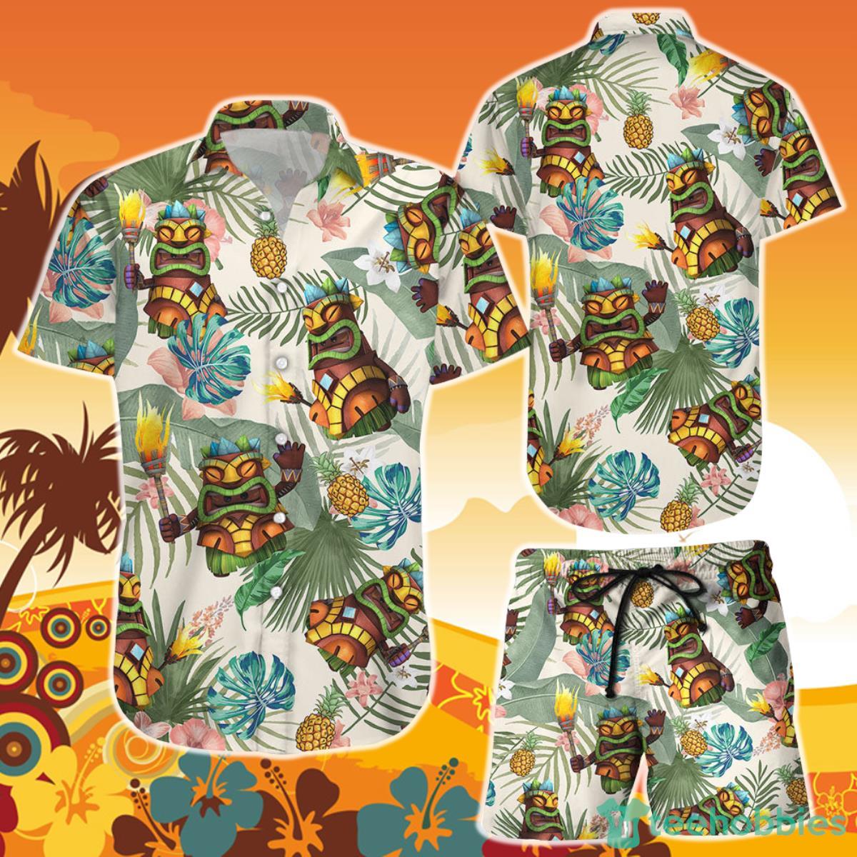 Tiki Hawaiian Shirt And Short Tiki Tropical Pineapple Hawaiian Shirt And Short Best Beach Themed Gifts Product Photo 1