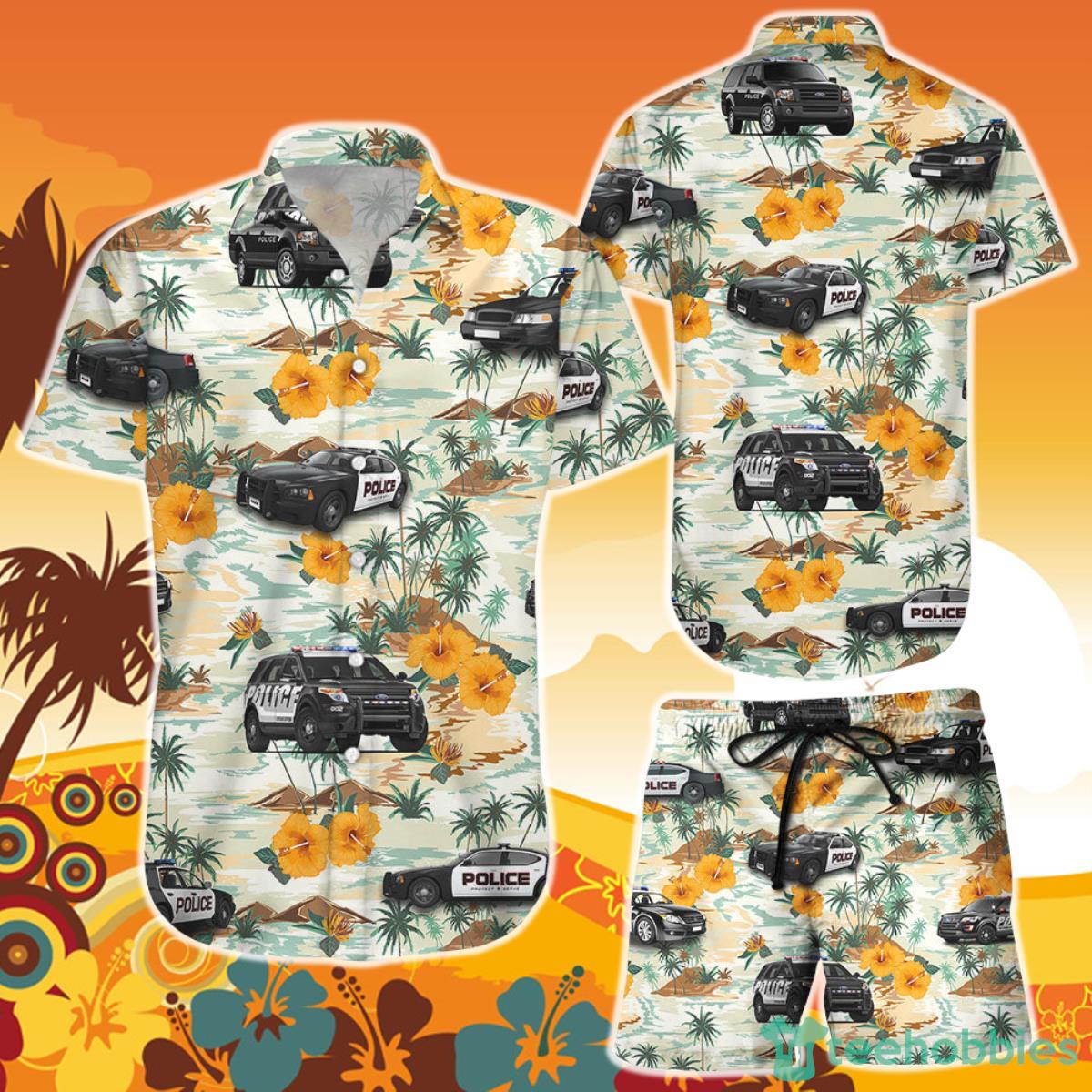 Tropical Police With Yelloww Flower Hawaiian Shirt and Short Beach Themed Gift Product Photo 1
