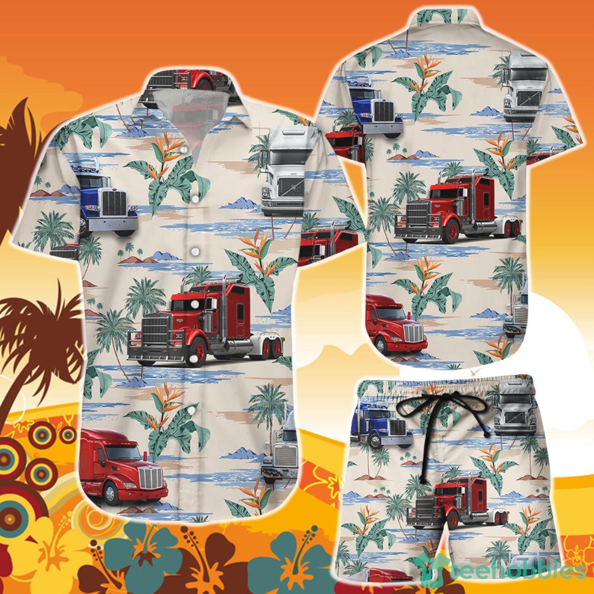 Truck Hawaiian Shirt And Short Red Trucker On The Beach Hawaiian Shirt And Short Cute Beach Themed Gifts Product Photo 1