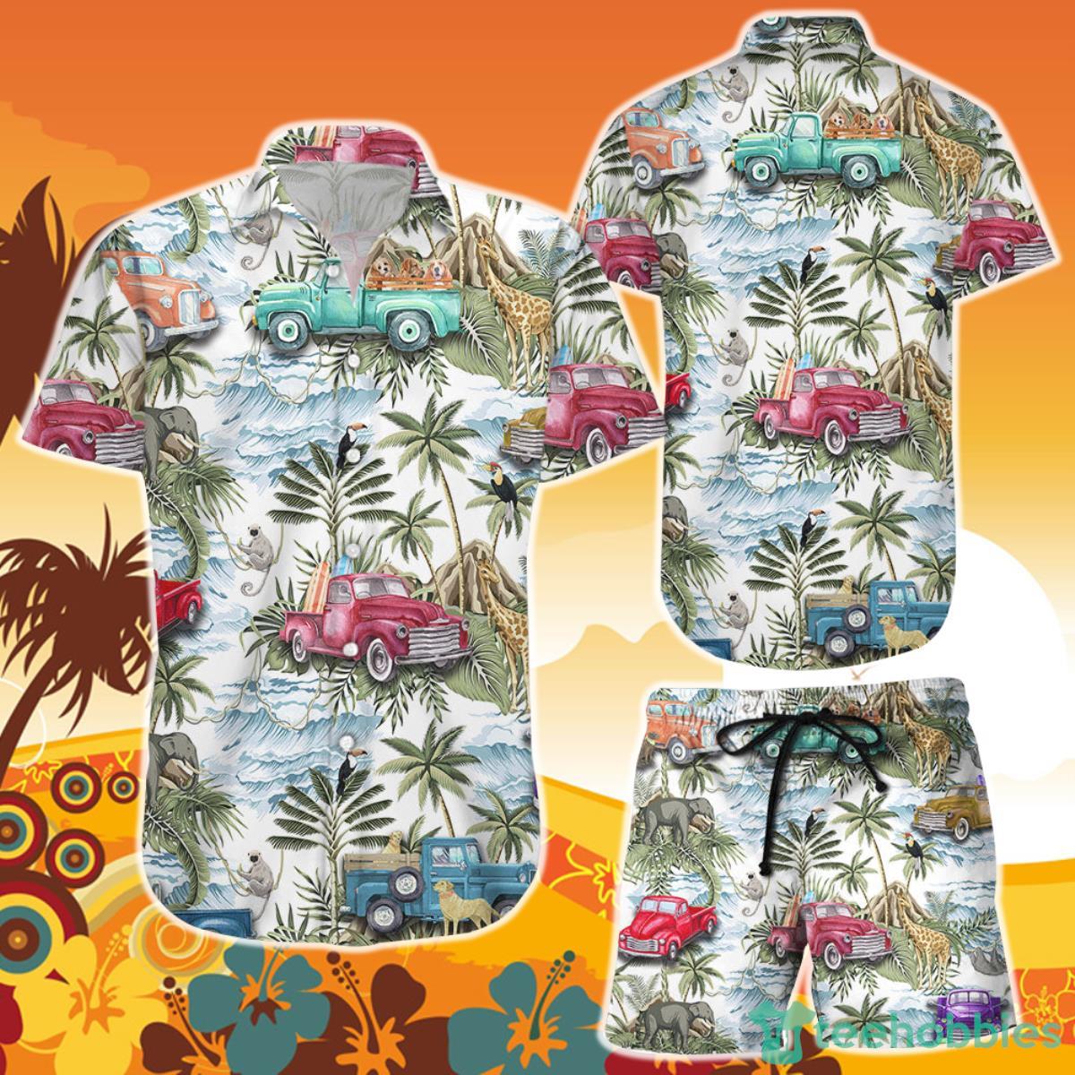 Truck Hawaiian Shirt And Short Tropical Vintage Botanical Island Palm Tree Truck Tropical Themed Gifts Product Photo 1