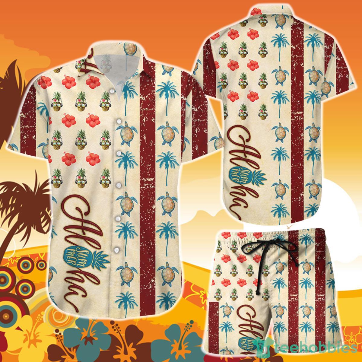 Turtle Hawaiian Shirt And Short Turtle Pineapple Flag American Summer Beach Aloha Pineapple Gift Product Photo 1