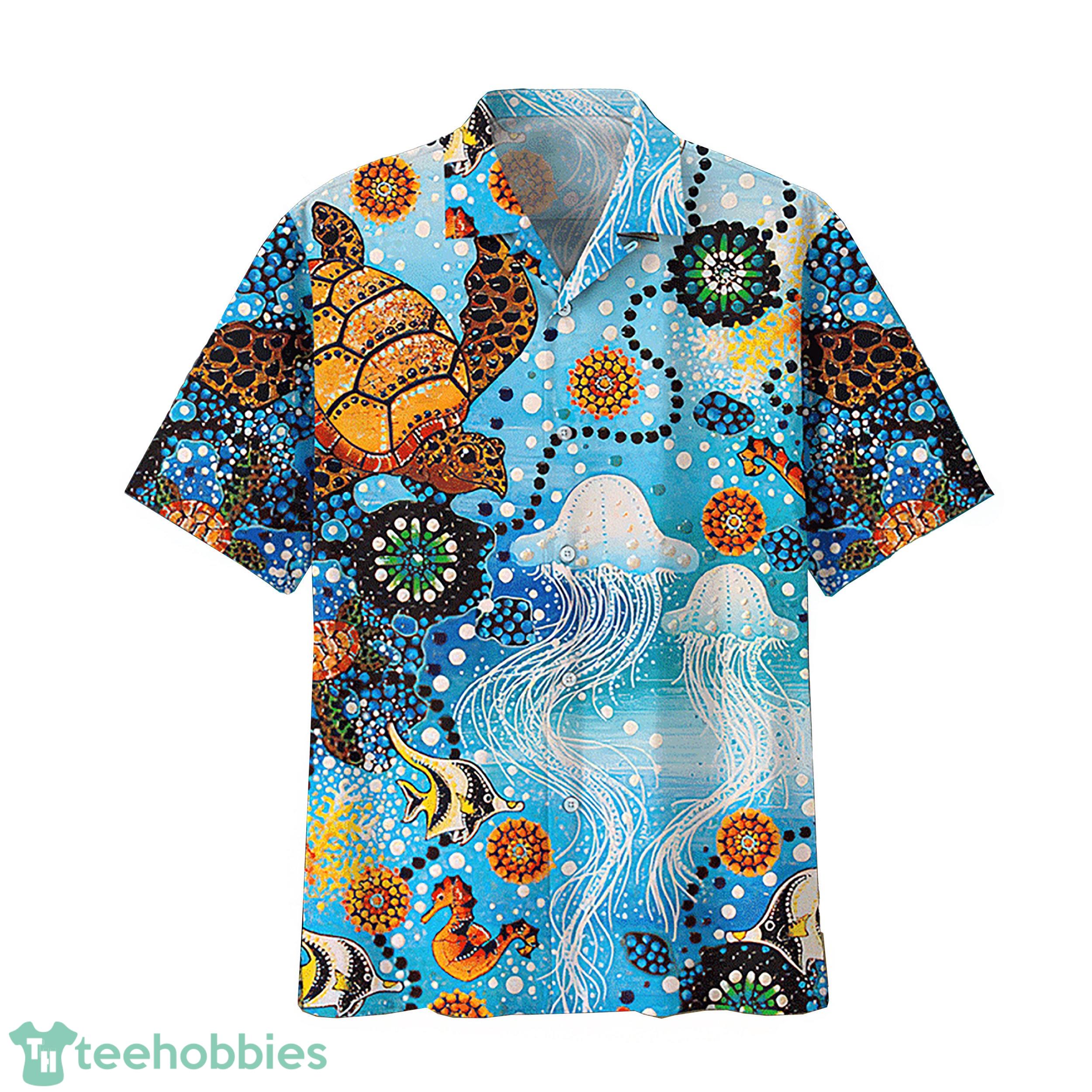Unisex Sea Turtle Hawaiian Shirt Sea Turtle & Jellyfish Aloha Product Photo 1