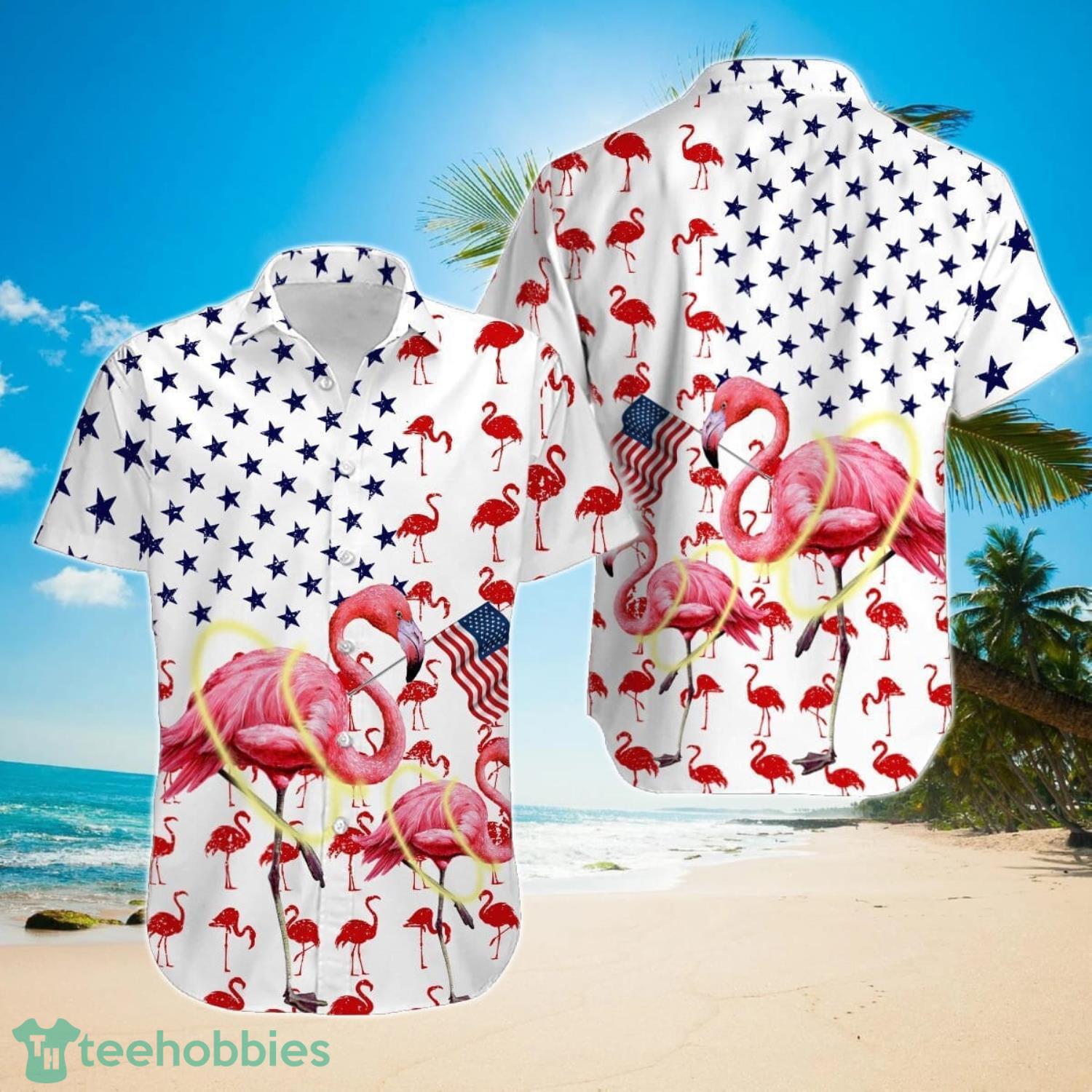 US Flag Flamingo Hawaii 3D Shirt, Patriotic 4th Of July Usa Flag Shirt Product Photo 1