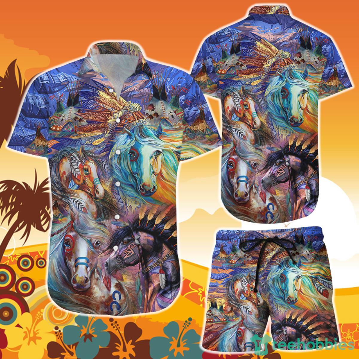 Vintage Horse Shirt Native American Horse Colored Hawaiian Shirt And Short Unique Horse Gifts For Ladies Product Photo 1