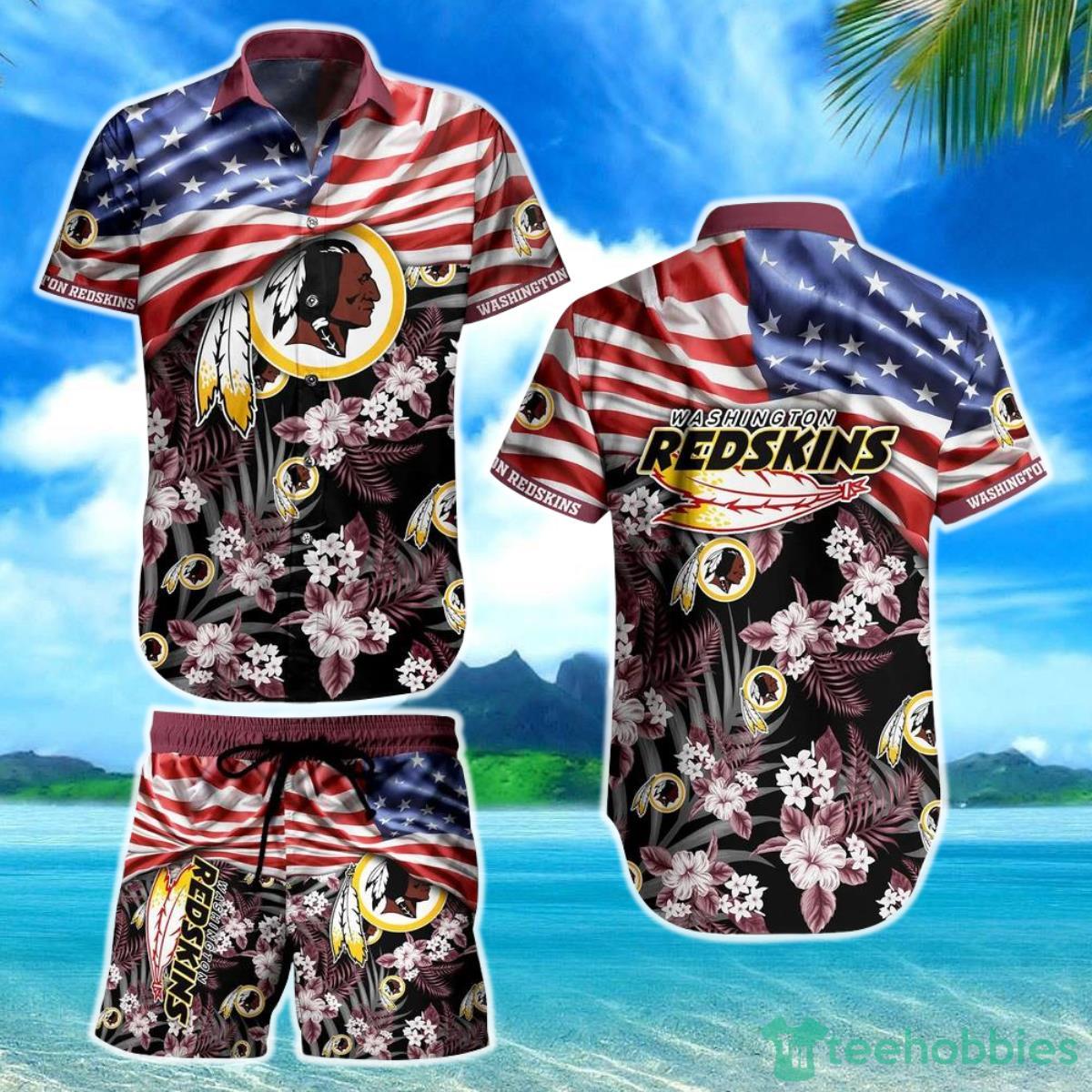 Washington Redskins NFL Hawaiian Shirt And Short Summer Tropical Pattern US Flag Best Gift For Sports Enthusiast Product Photo 1