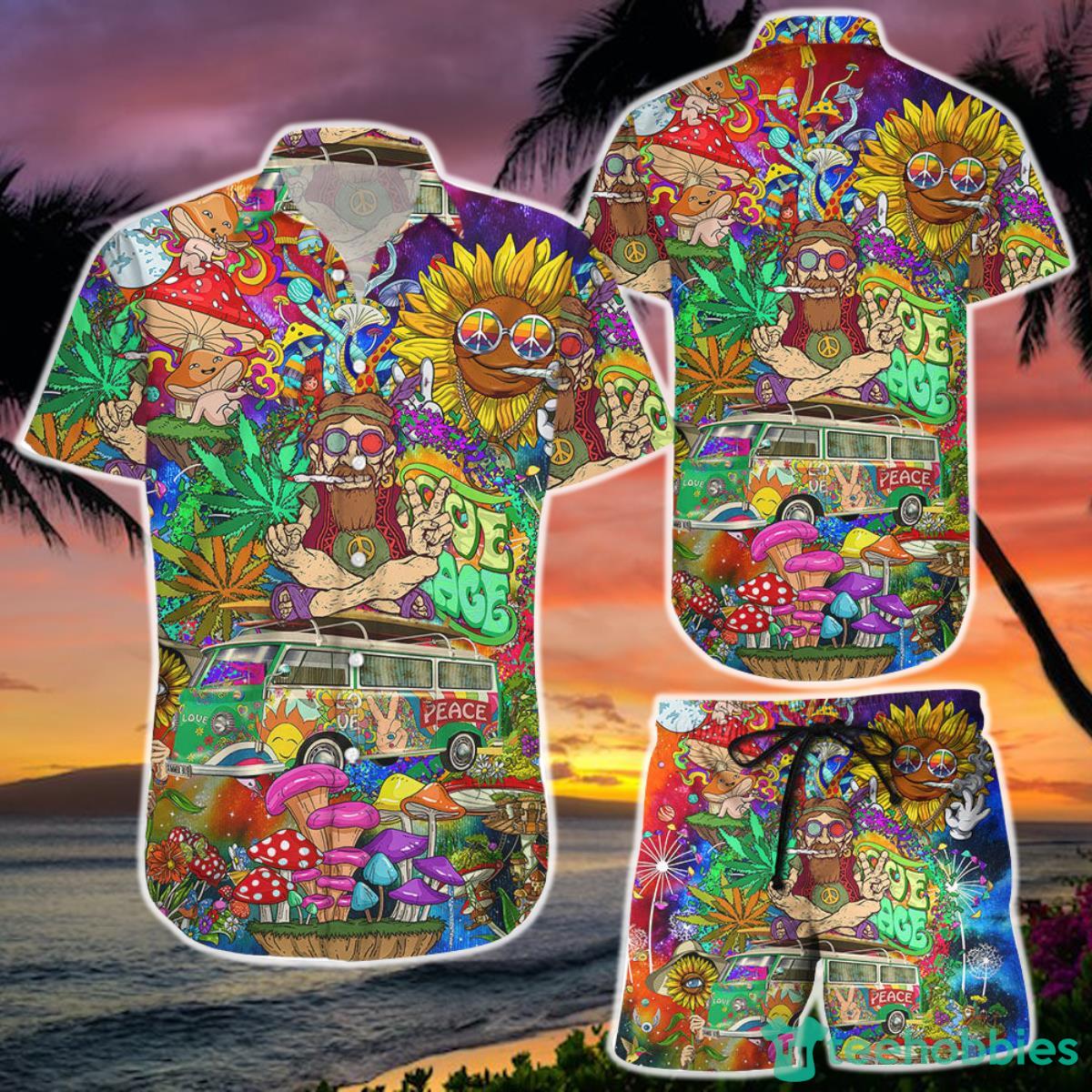 Weed Hippie Peace Mushroom Aloha Funny Hawaii Shirt and Short Beach Themed Gift Product Photo 1