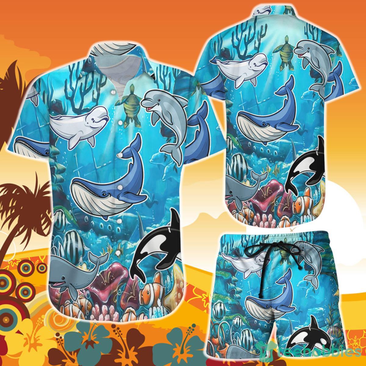 Whale Hawaiian Shirt And Short Cute Dolphin And Hawaii Under Sea Dolphin Mothers Day Gift Product Photo 1