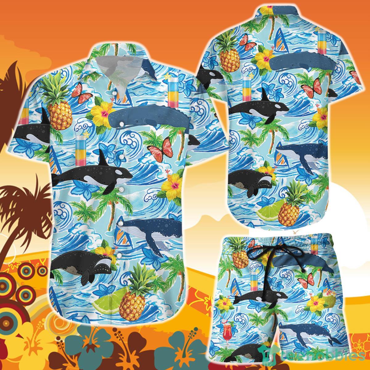 Whale Hawaiian Shirt And Short Pineapple Tropial Whale Swimming Gifts For Hawaii Lovers Product Photo 1
