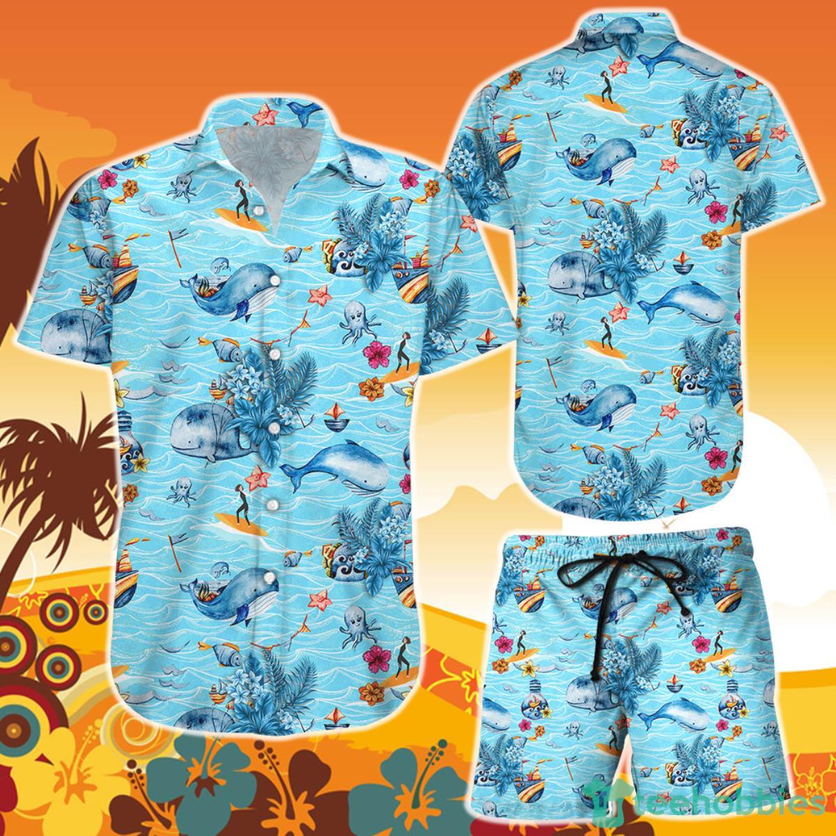 Whale Hawaiian Shirt And Short Whale and Boat Button Down Shirts Gifts For Whale Lovers Product Photo 1