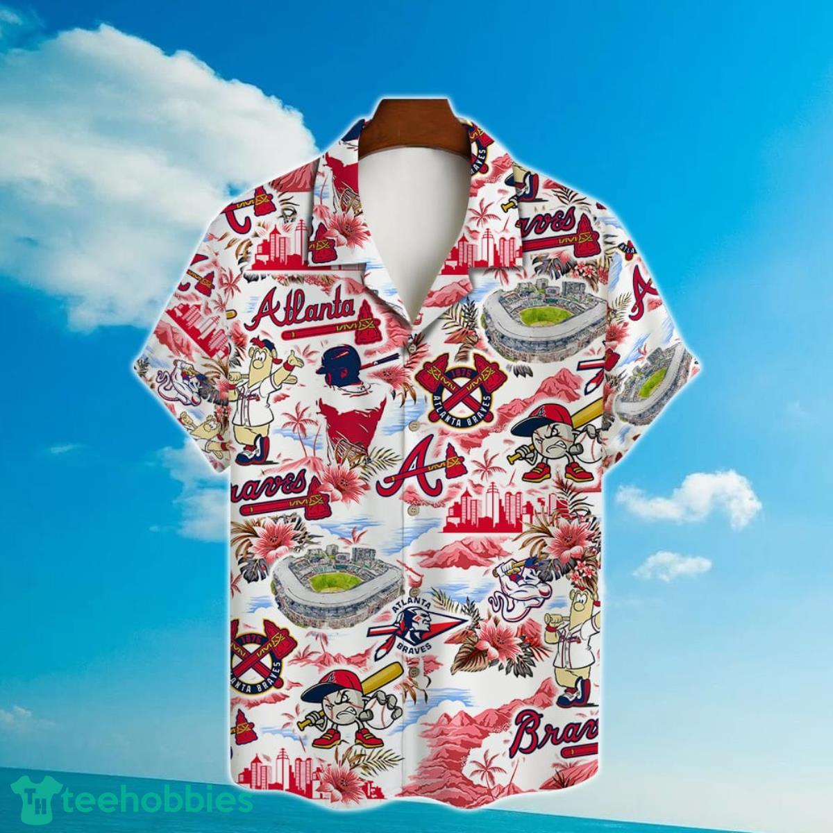 Atlanta Braves Baseball Pattern On White Background Print Hawaiian Shirt Product Photo 2