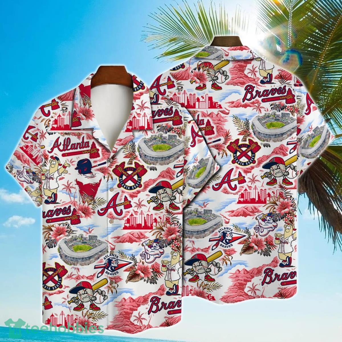 Atlanta Braves Baseball Pattern On White Background Print Hawaiian Shirt Product Photo 1