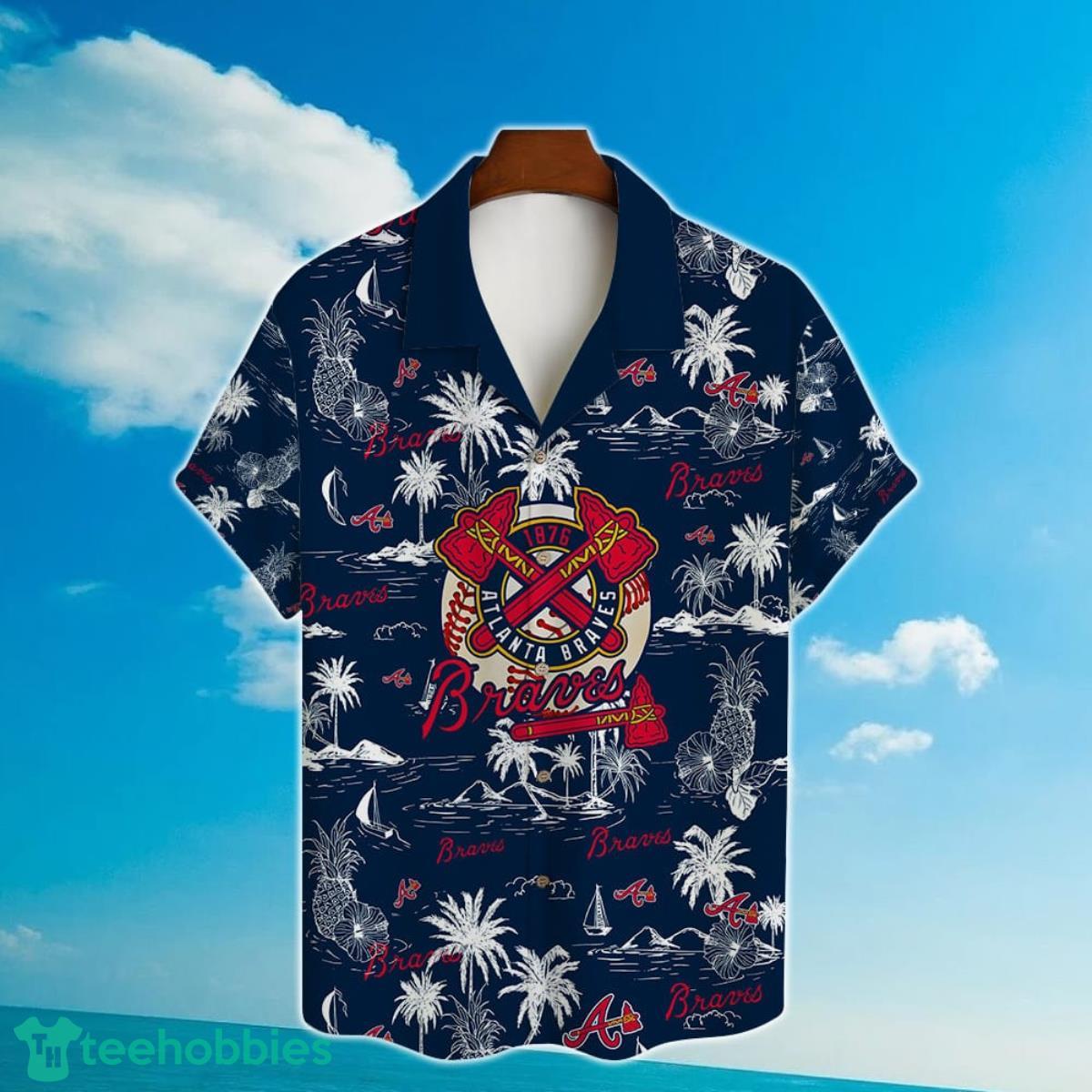 Atlanta Braves Baseball Pattern Vintage Hawaiian Shirt Custom Name Product Photo 2