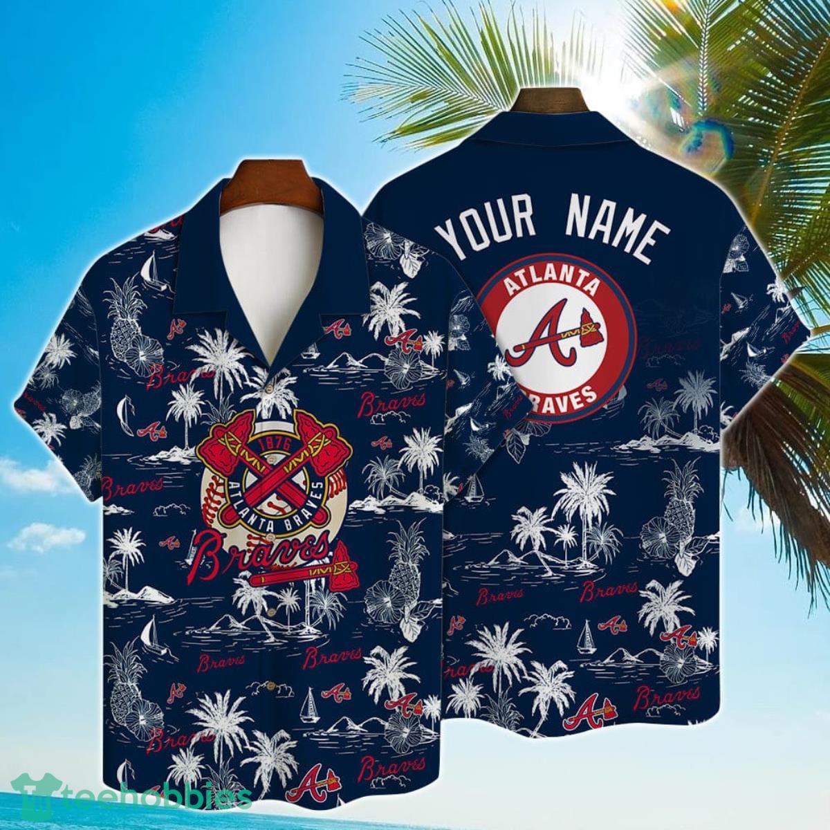 Atlanta Braves Baseball Pattern Vintage Hawaiian Shirt Custom Name Product Photo 1