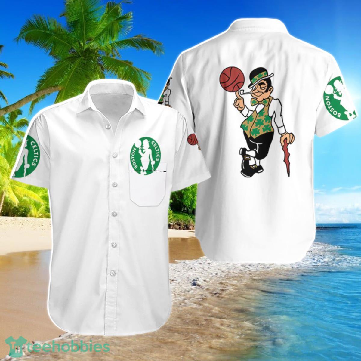Boston Celtics Basketball Classic Mascot Logo Gift For Celtics Fans White Hawaiian Shirt For Men Women Product Photo 1