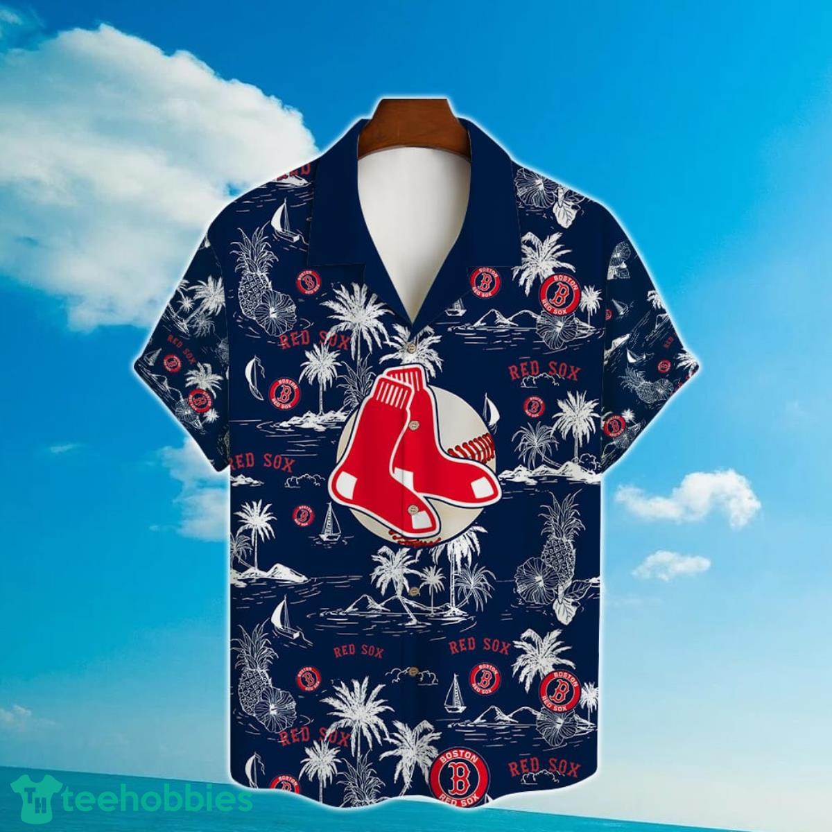 Boston Red Sox Baseball Pattern Vintage Hawaiian Shirt Custom Name Product Photo 2