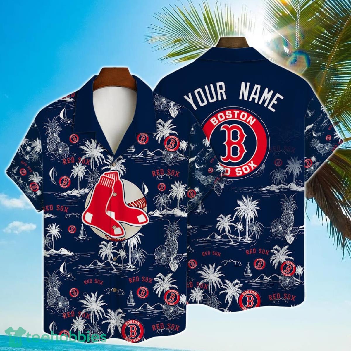 Boston Red Sox Baseball Pattern Vintage Hawaiian Shirt Custom Name Product Photo 1