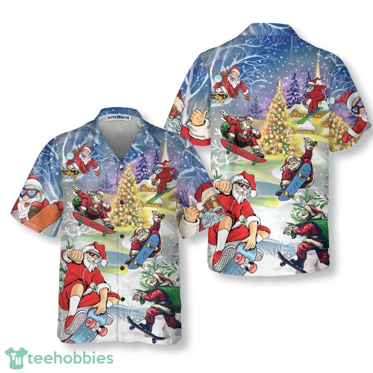 Christmas Come On Skateboard With Funny Santa Hawaiian Shirt For Men And Women Product Photo 1