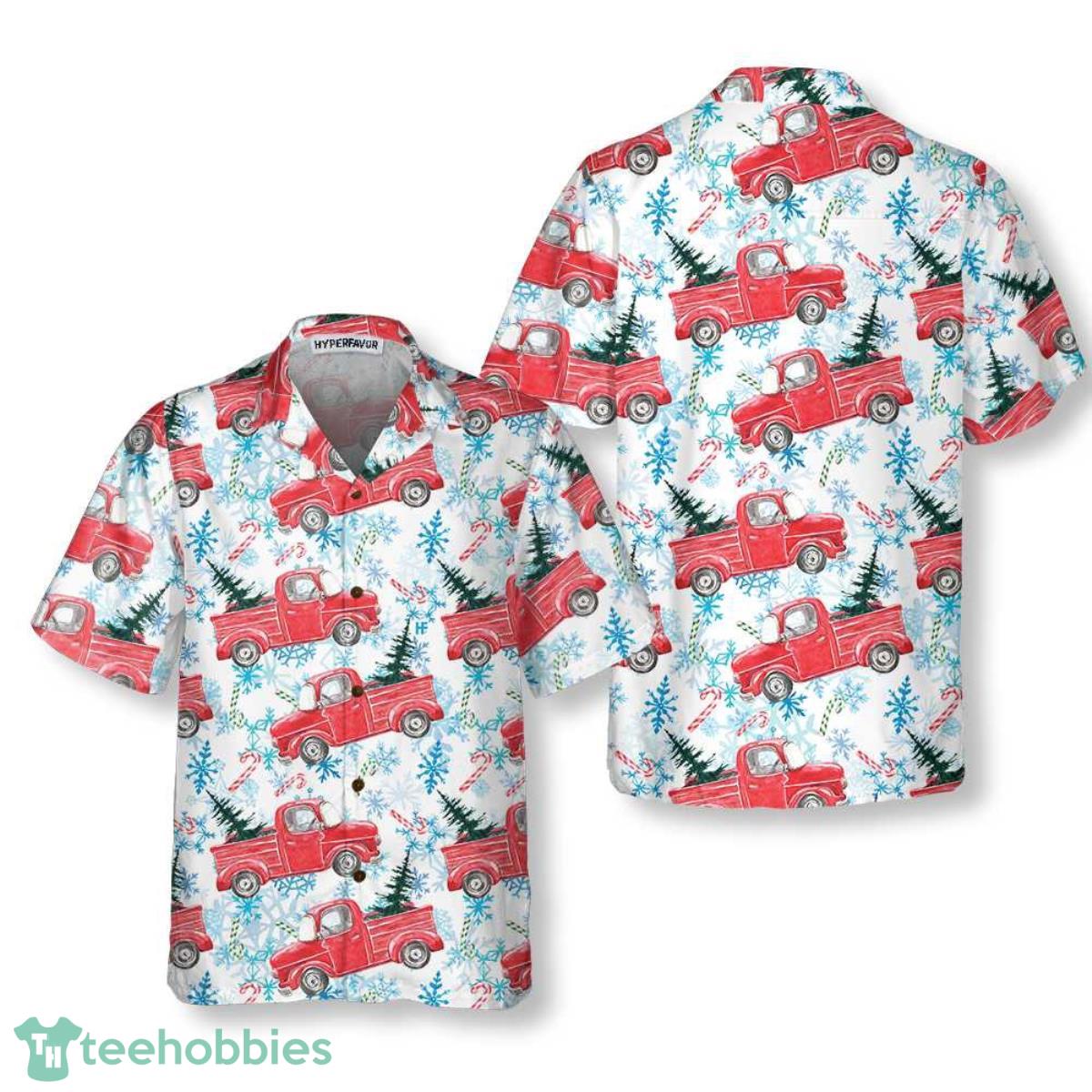 Christmas Red Retro Truck With Candy Cane Hawaiian Shirt Gift For Men And Women Product Photo 1