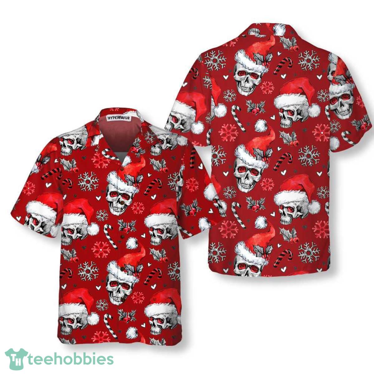 Christmas Skulls With Candy Canes Red Version Christmas Hawaiian Shirt Skull Special Gift For Men And Women Product Photo 1
