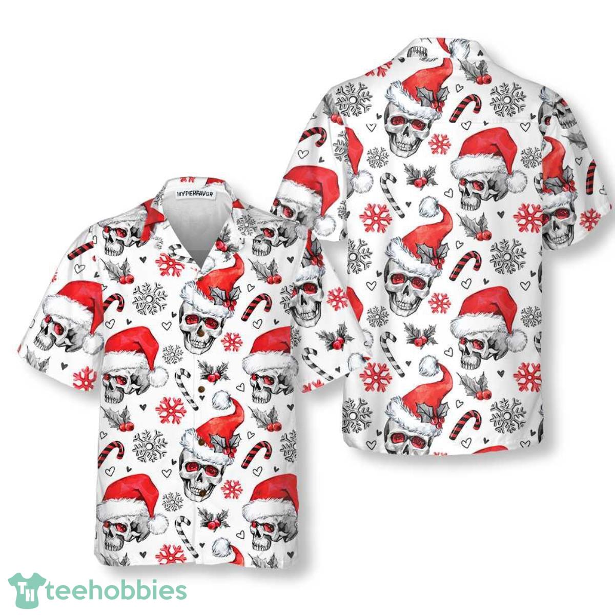 Christmas Skulls With Candy Canes White Version Christmas Hawaiian Shirt For Men And Women Product Photo 1