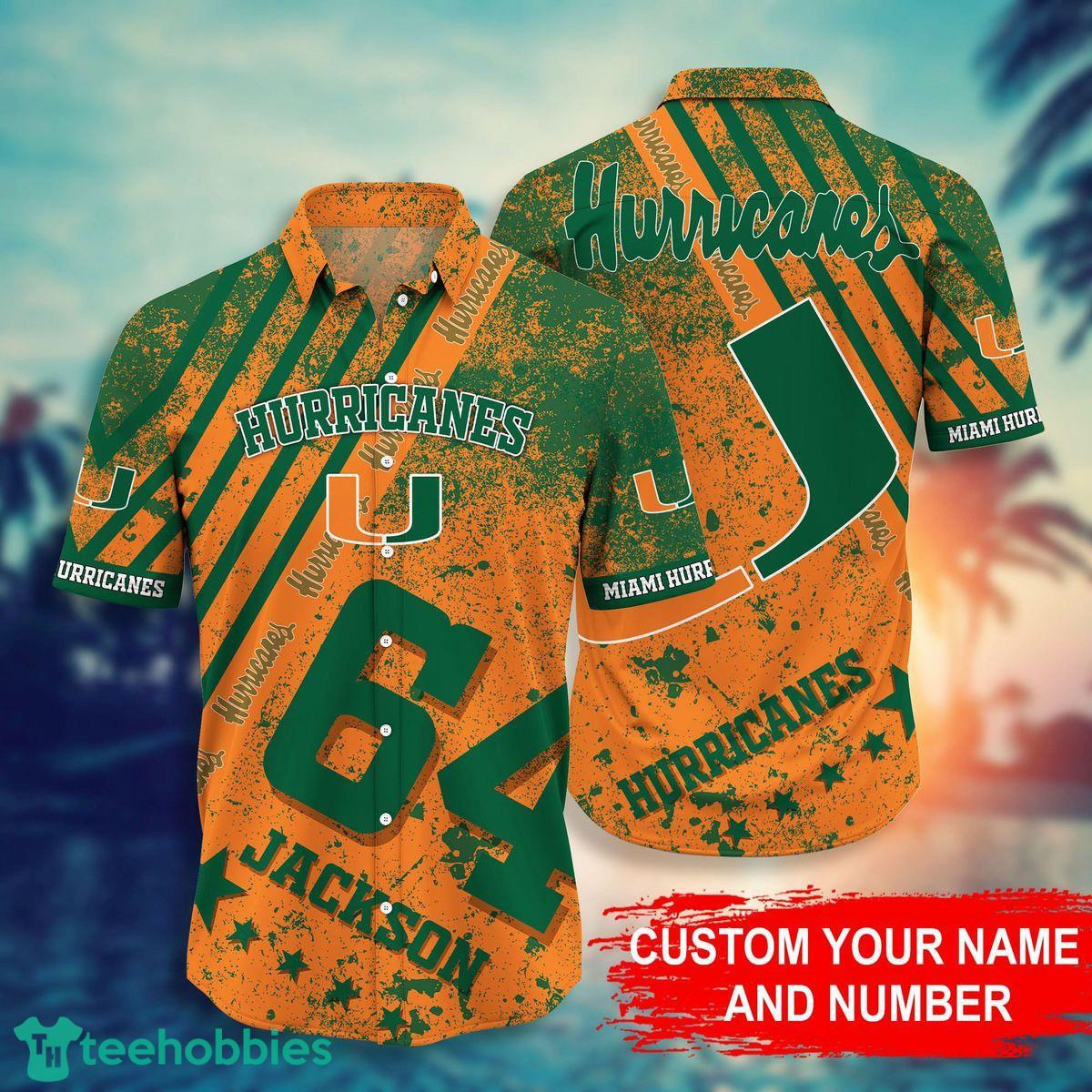 Custom Name And Number Miami Hurricanes New Gift For Summer Beach Summer 3D Hawaiian Shirt Product Photo 1
