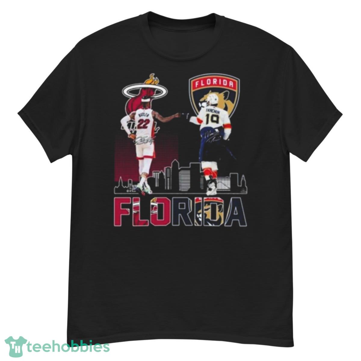 Florida Panthers And Miami Heat Butler And Tkachuk Skylines Signatures Shirt - G500 Men’s Classic T-Shirt