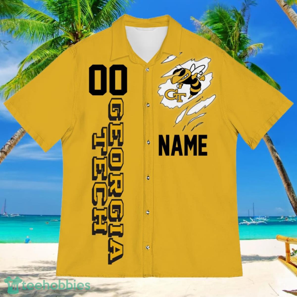 Georgia Tech Yellow Jackets Sports American Football Hawaiian Shirt Custom Name & Number Product Photo 2