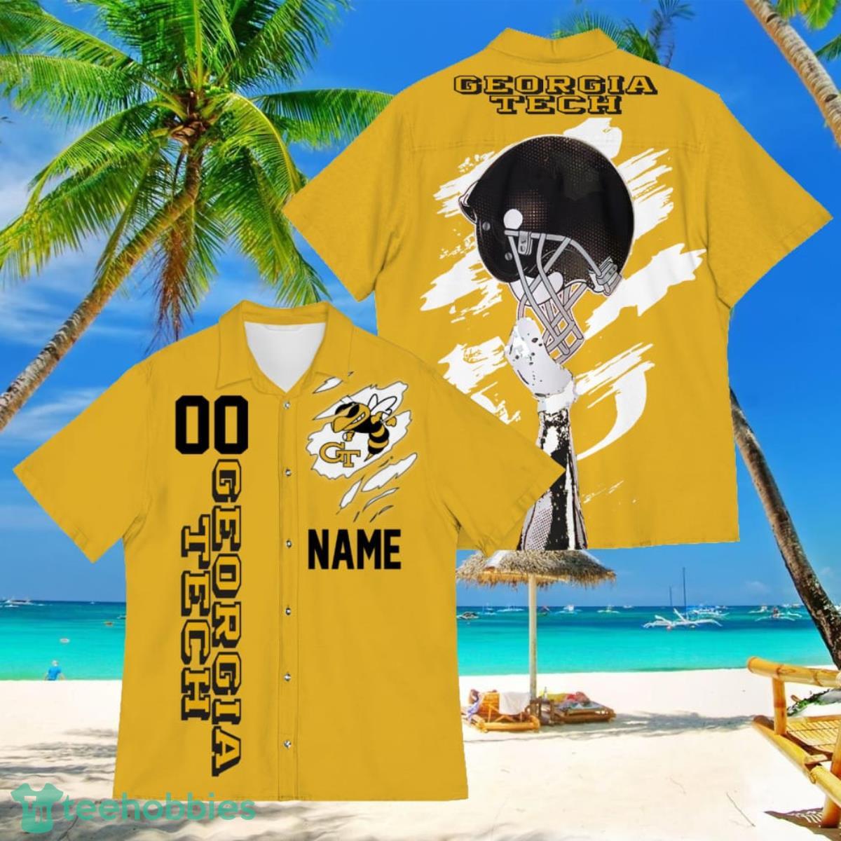 Georgia Tech Yellow Jackets Sports American Football Hawaiian Shirt Custom Name & Number Product Photo 1