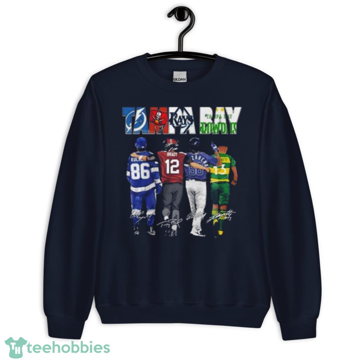 Hot 2023 Tampa Bay Rays Tampa Bay Buccaneers Tampa Bay Lightning Tampa Bay Rowdies Signatures Shirt - Unisex Crewneck Sweatshirt-1