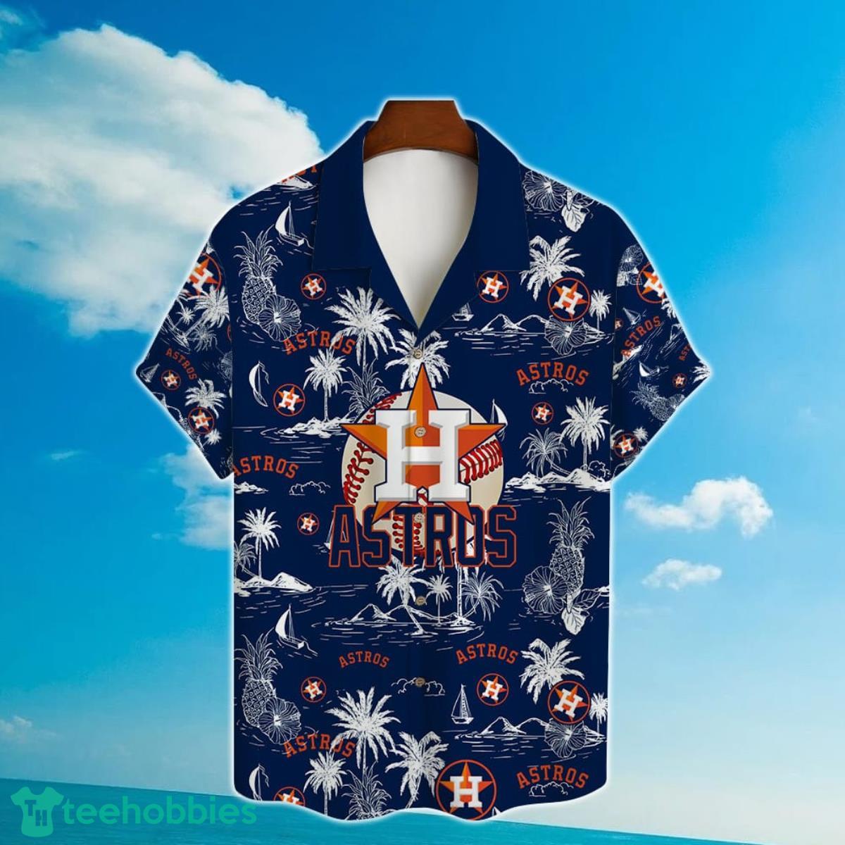 Houston Astros Baseball Pattern Vintage Hawaiian Shirt Custom Name Product Photo 2
