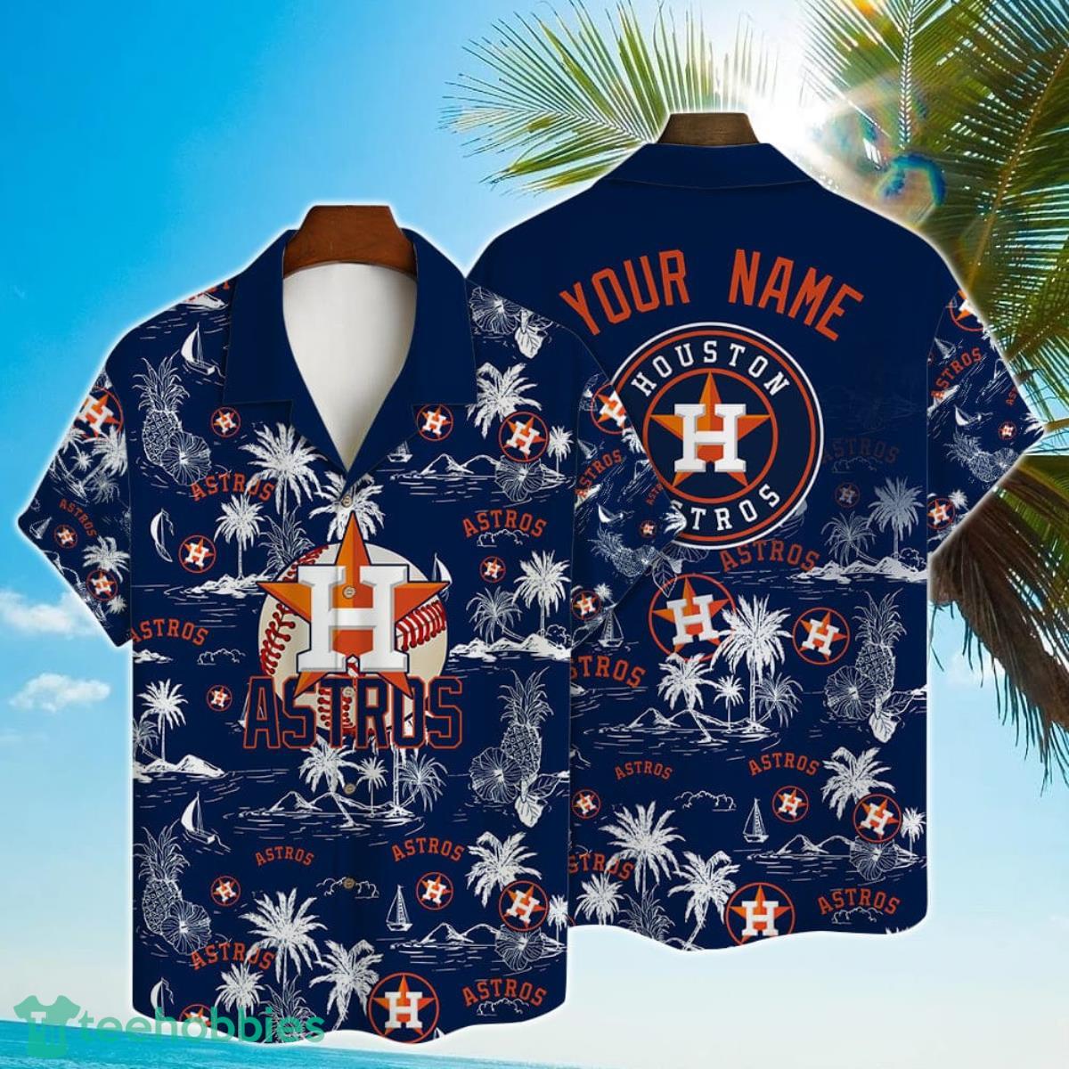 Houston Astros Baseball Pattern Vintage Hawaiian Shirt Custom Name Product Photo 1