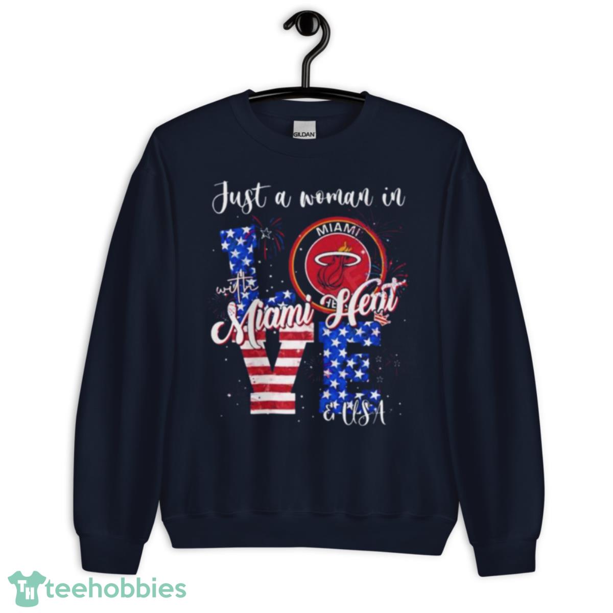 Just A Woman In Love With Miami Heat And USA Shirt - Unisex Crewneck Sweatshirt-1