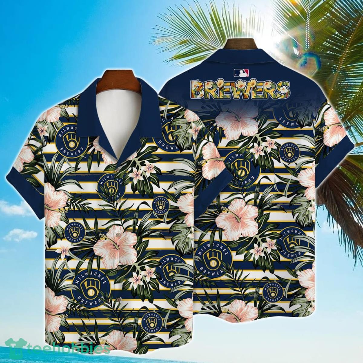 Milwaukee Brewers Vintage Sea Island Pattern Hawaiian Shirt And Shorts Gift  For Summer