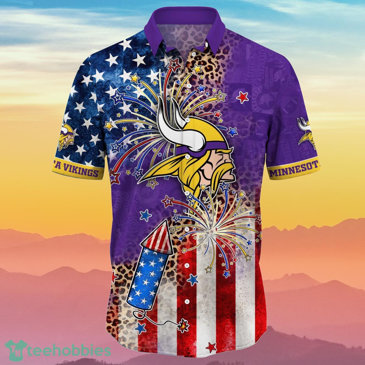 4th Of July Minnesota Vikings NFL Tropical Floral Print American Flag  Hawaiian Shirt