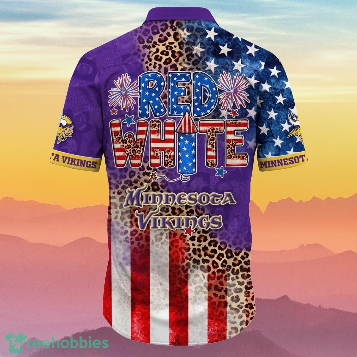 4th Of July Minnesota Vikings NFL Tropical Floral Print American Flag  Hawaiian Shirt