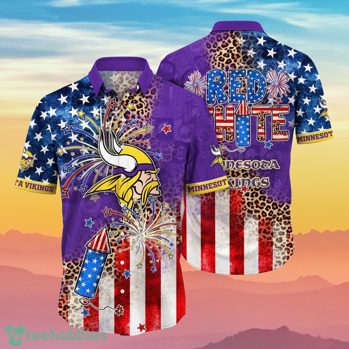 Minnesota Vikings Nfl Mens Hawaiian Button Up Shirt