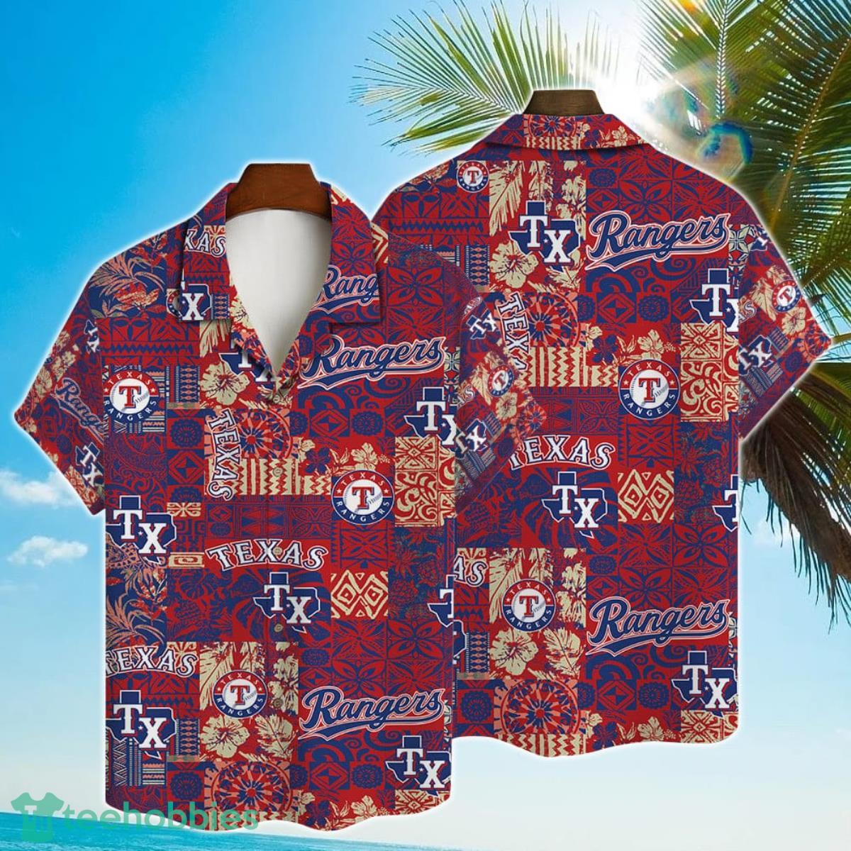 Texas Rangers Vintage Sea Island Pattern Hawaiian Shirt And Shorts Gift For  Summer