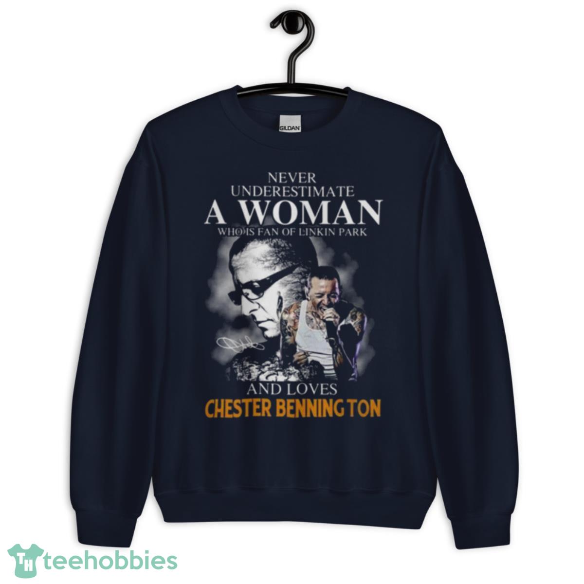 Never Underestimate A Woman Who Is Fan Of Linkin Park And Loves Chester Bennington Shirt - Unisex Crewneck Sweatshirt-1