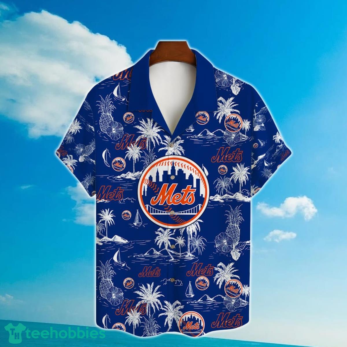 New York Mets Baseball Pattern Vintage Hawaiian Shirt Custom Name Product Photo 2