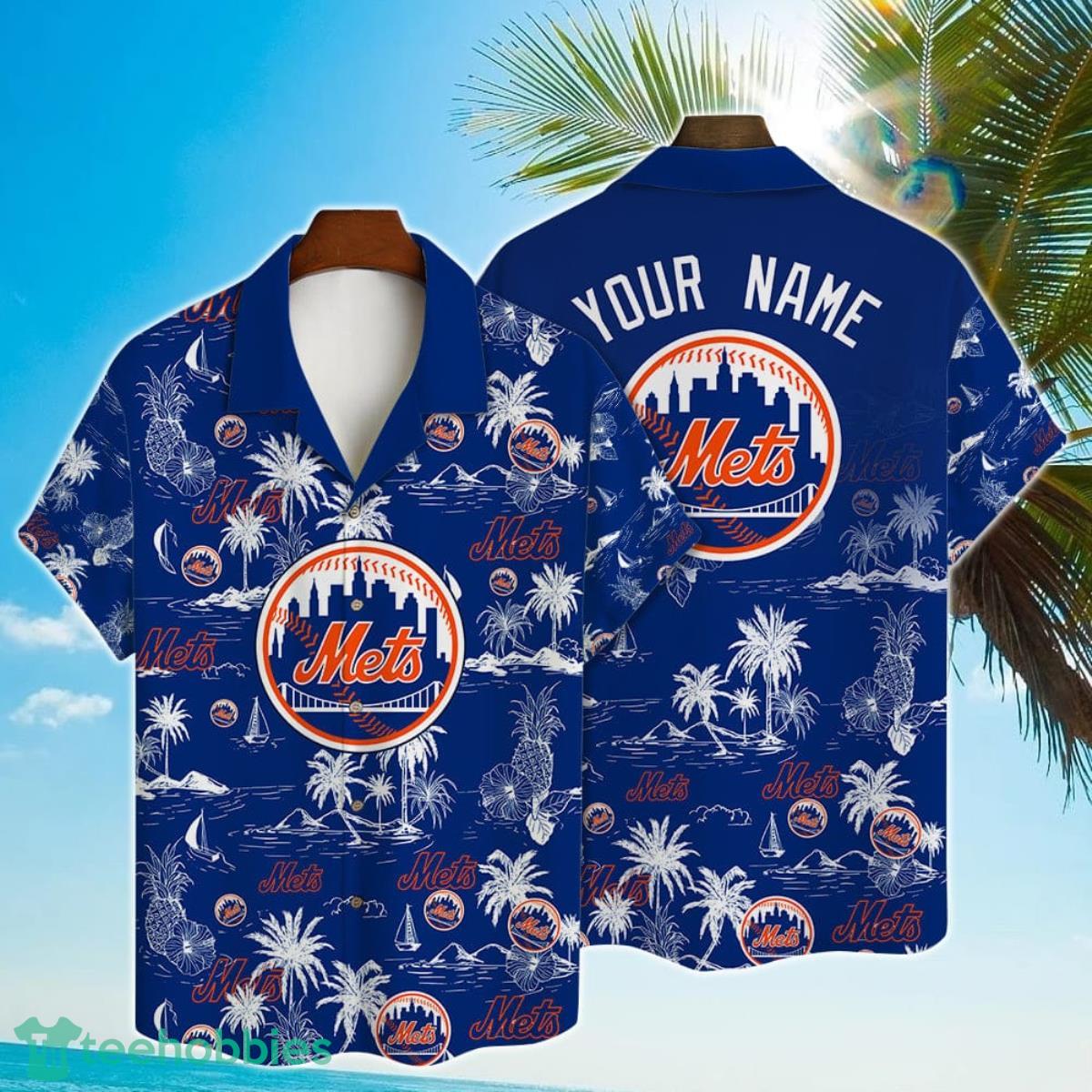 New York Mets Baseball Pattern Vintage Hawaiian Shirt Custom Name Product Photo 1