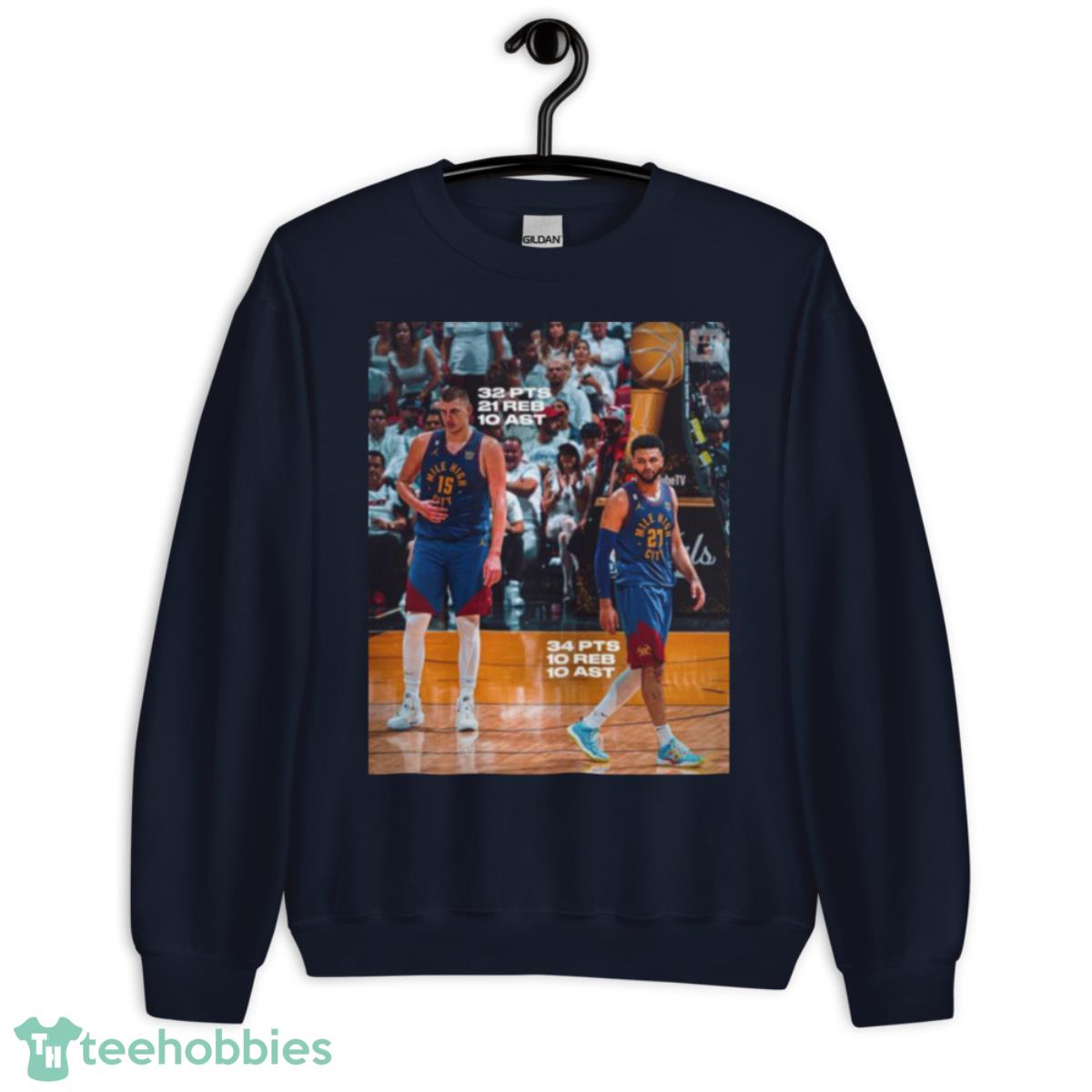 Nikola Jokic And Jamal Murray Triple Double Final NBA 2023 Game Shirt - Unisex Crewneck Sweatshirt-1