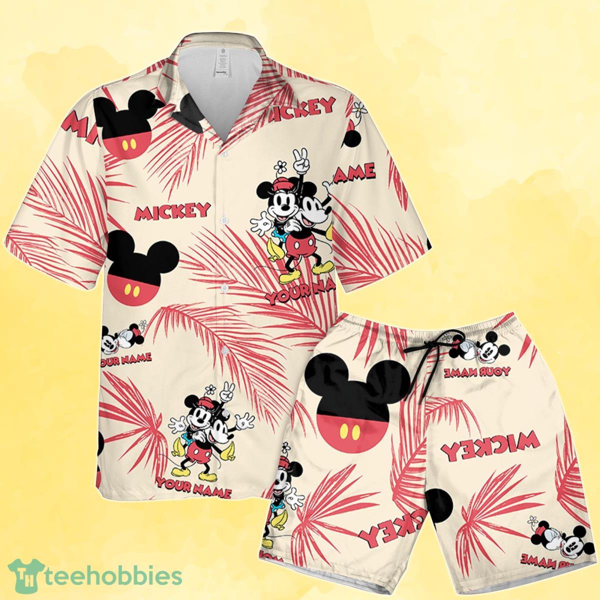 Personalized Jersey Mickey Love Hawaiian Palm Leaves Pattern Custom Kids And Adult 3D Summer Hawaiian Shirt And Short Product Photo 1