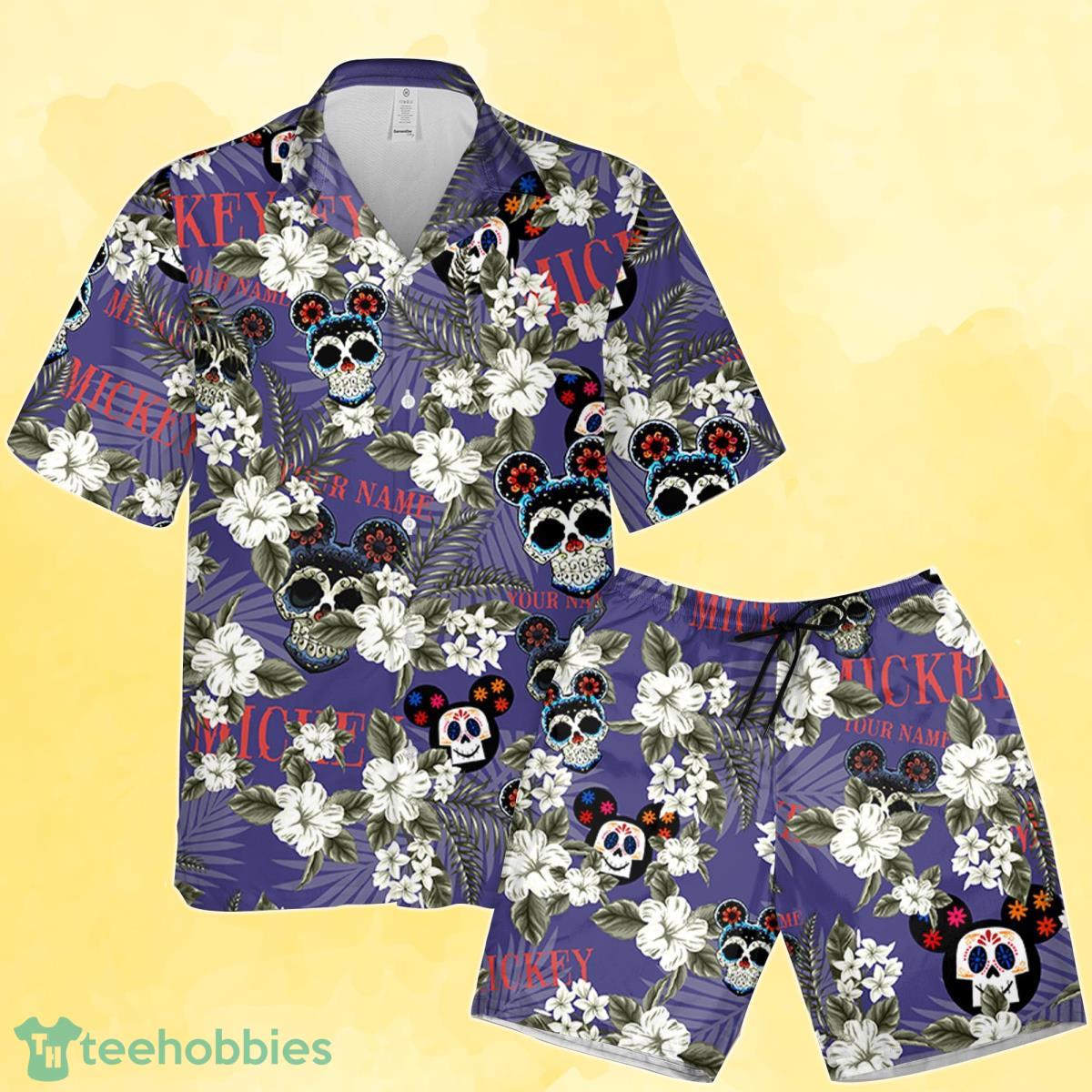Personalized Sugarskull Skull Mickey Mouse Calavera Flowers Pattern Custom Hawaiian Shirt And Short Product Photo 1