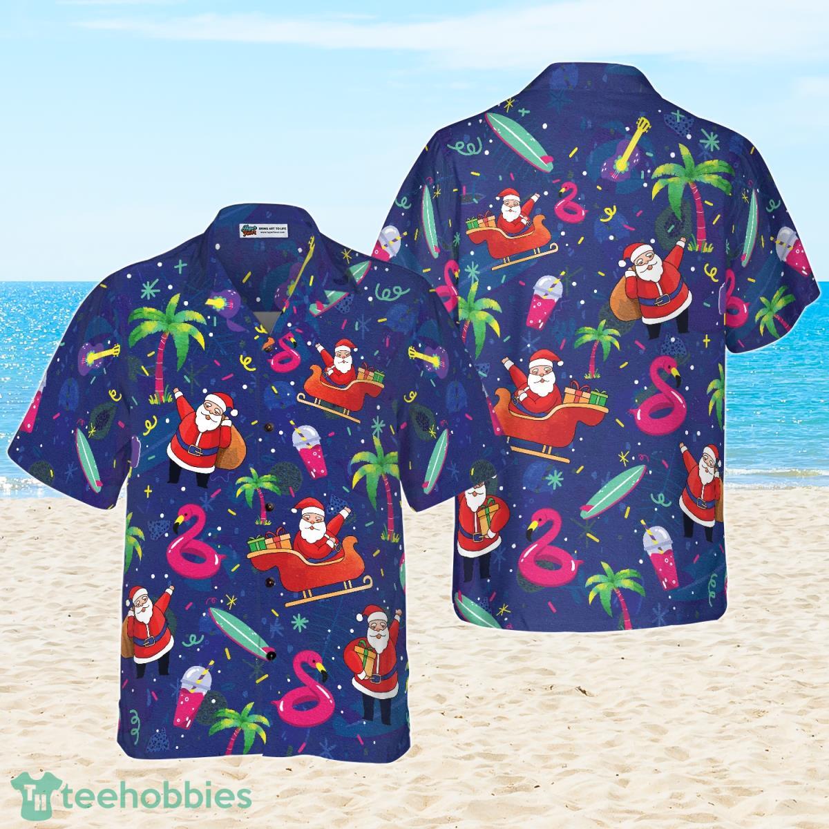 Santa Flamingo Tropical Pattern Hawaiian Shirt Ideal Gift For Men And Women Product Photo 1