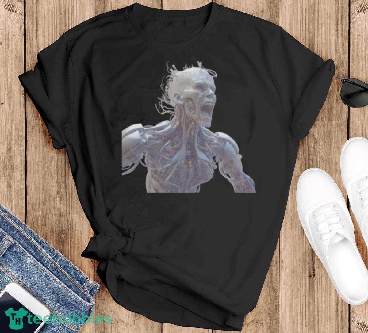 Angry Cyborg Wires Humanoid Biomechanic Shirt - Black T-Shirt