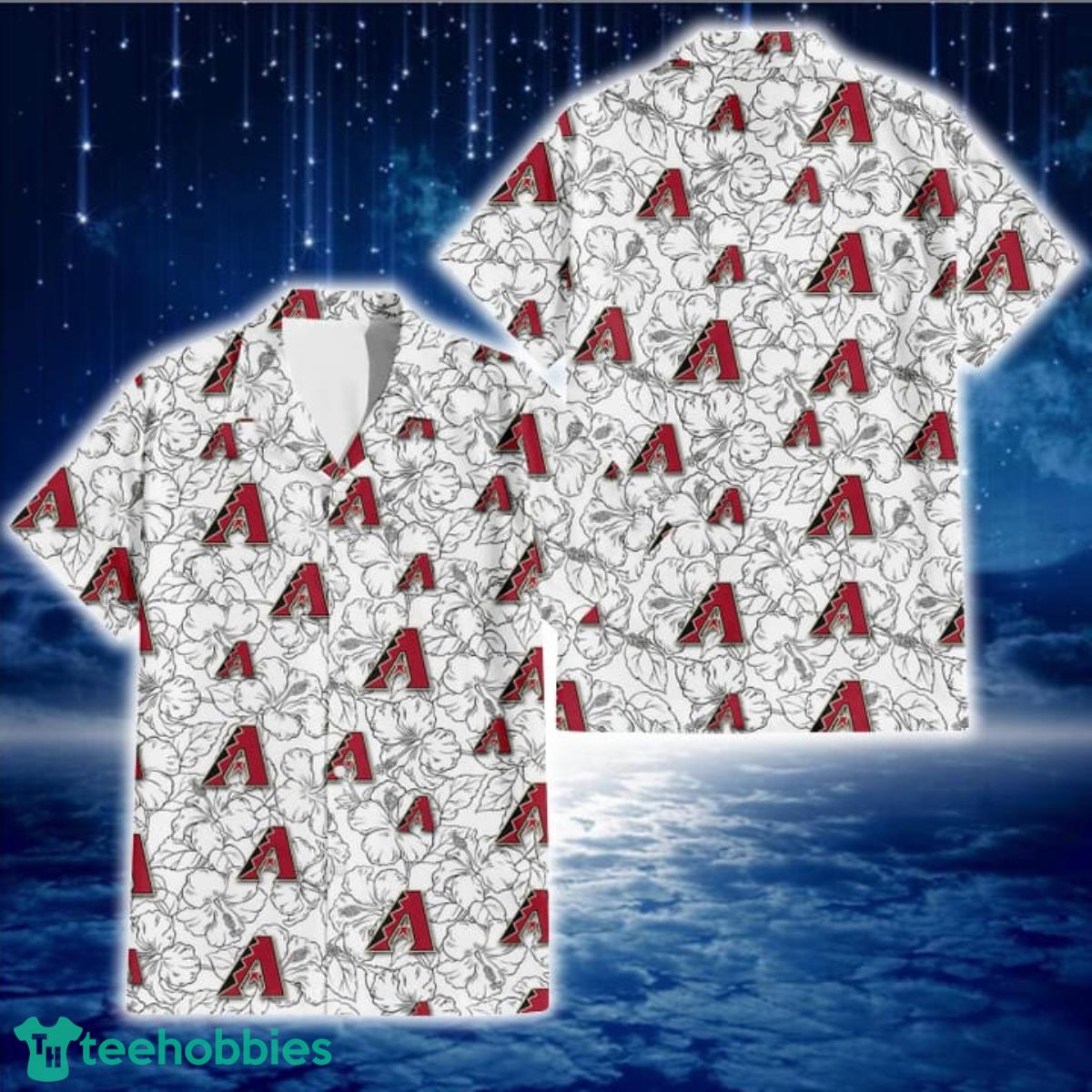 Arizona Diamondbacks White Sketch Hibiscus Pattern White Background 3D Hawaiian Shirt Gift For Fans Product Photo 1